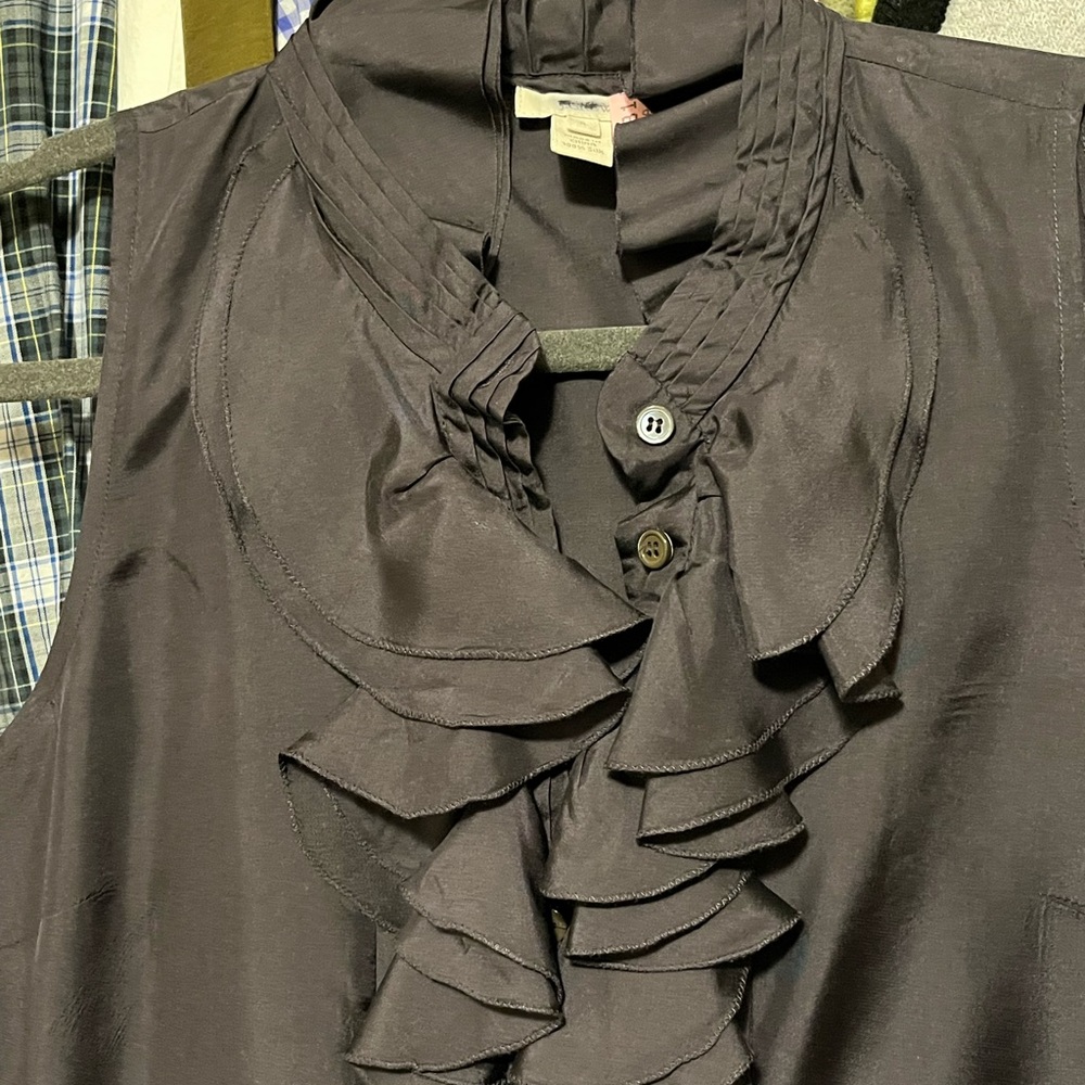 Gray Silk Ruffle Top - Picture 2 of 4